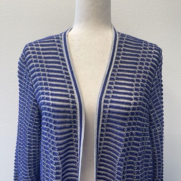 Nic+Zoe Cardigan Sweater Womens Size XL Blue White Stripe Knit Open Front NWT - Picture 3 of 8